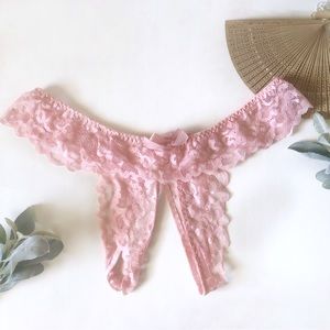 3/$12 Crotchless Pastel Pink Lace High Waist Ruffle Panties